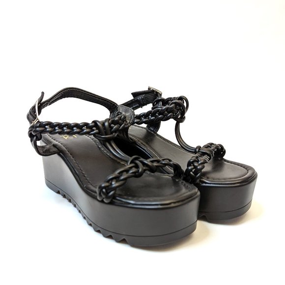 YOKI Women's Bumble 05 Y2K Goth Punk Platform Sandal Wedge Strap Black Size 6.5 - Picture 1 of 5